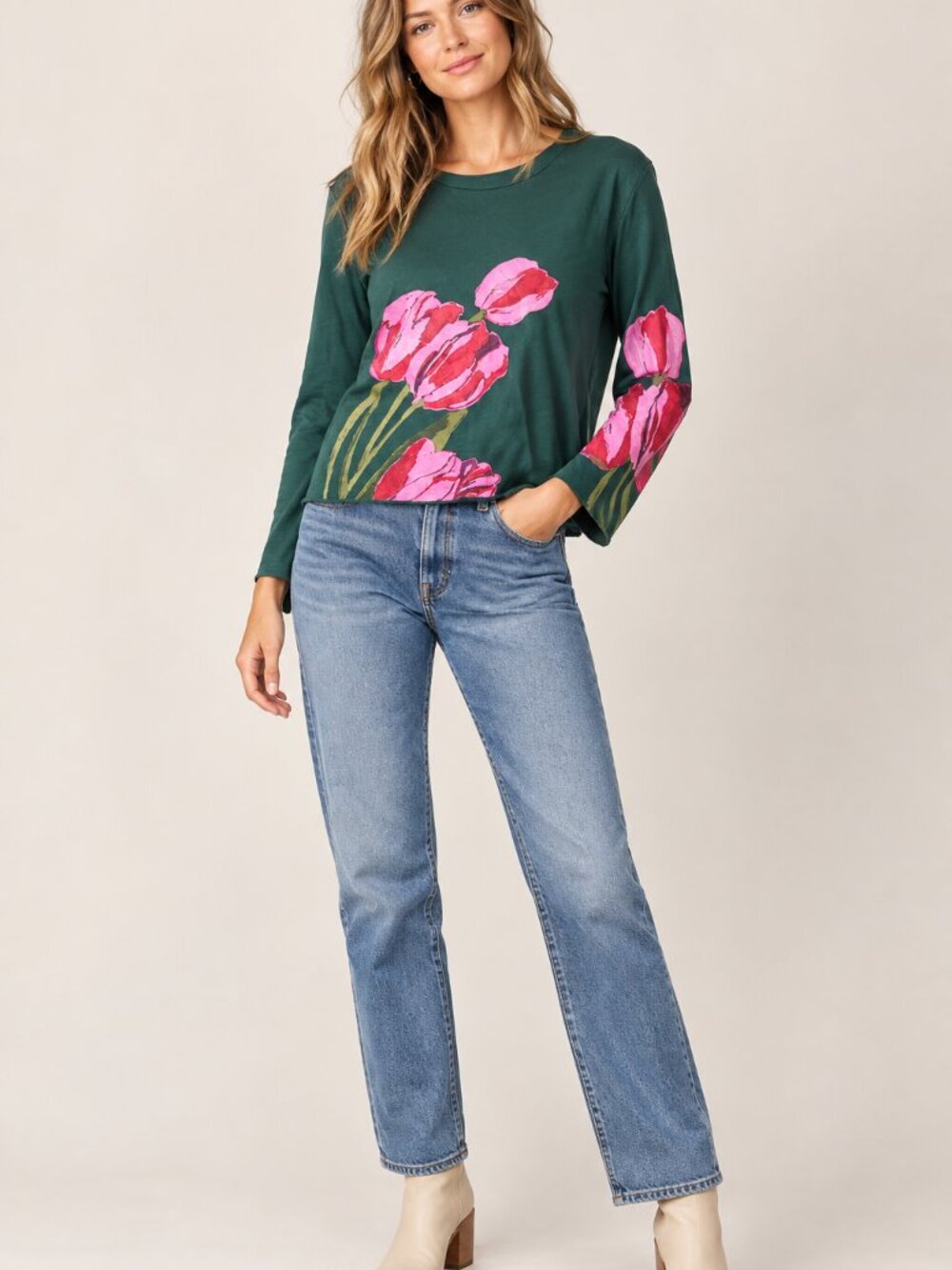Anthropologie Maeve Caitlin Tulip Graphic Long Sleeve Tee Green M